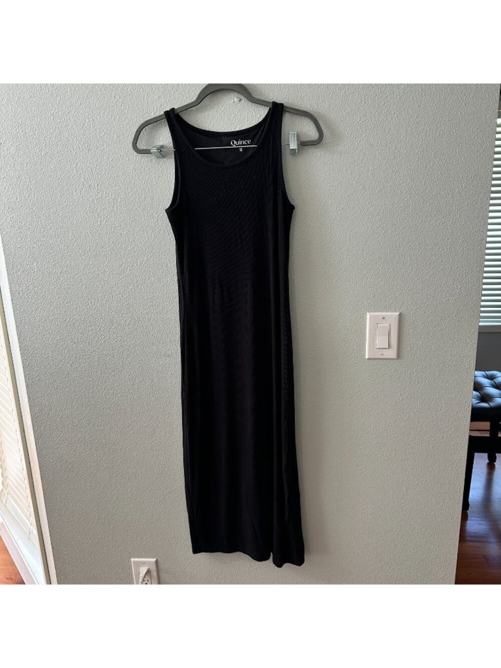 Quince Tencel Sleeveless Rib Knit Maxi Dress Women's MEDIUM Black
